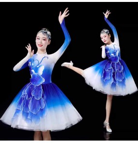 Women girls pink blue red green petals modern dance ballet dress choir flamenco dance ballroom dance chorus costumes for female